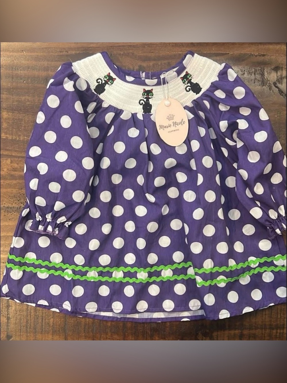 Marie Nicole Purple Polka Dot Smocked Kids Dress XXS(12/18 months)